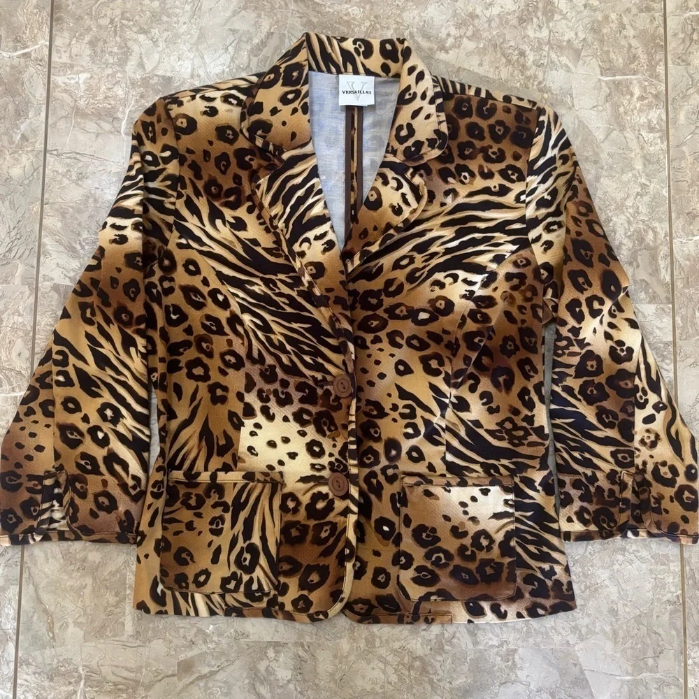 Versailles Animal Print Blazer Jacket Size 6 Leopard & Tiger Mixed Y2K Inspired